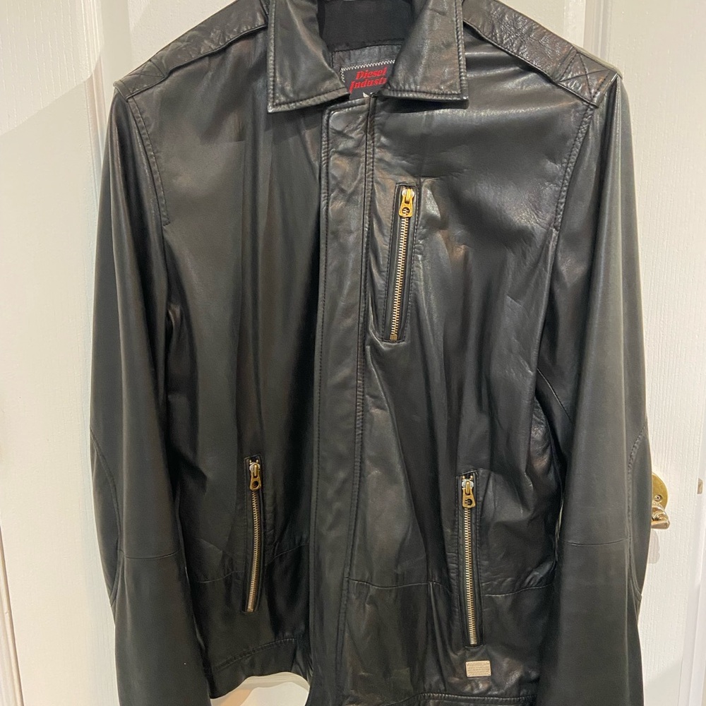 Diesel Black leather jacket for Men, L.